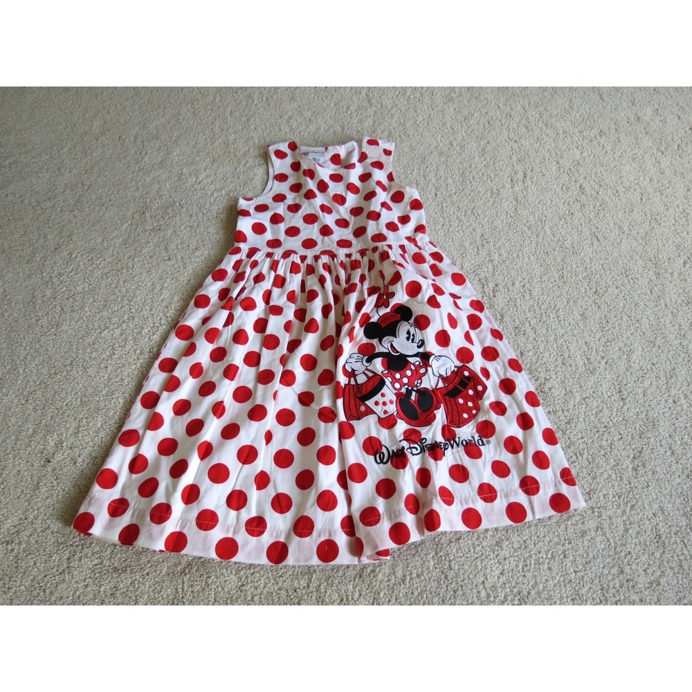 Walt Disney World Girls Minnie Mouse Shopping Red Polka Dot Dress Small